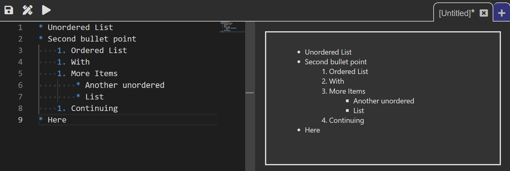 Ordered and unordered lists used in presentation slides