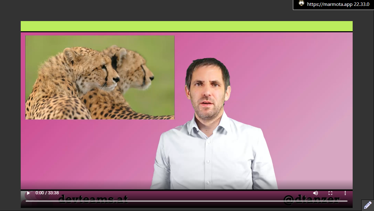 Running presentation with an embedded video, and a pencil button to disable drawing