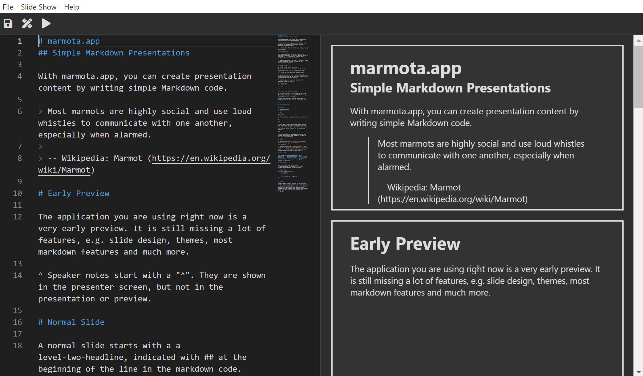 marmota.app main window